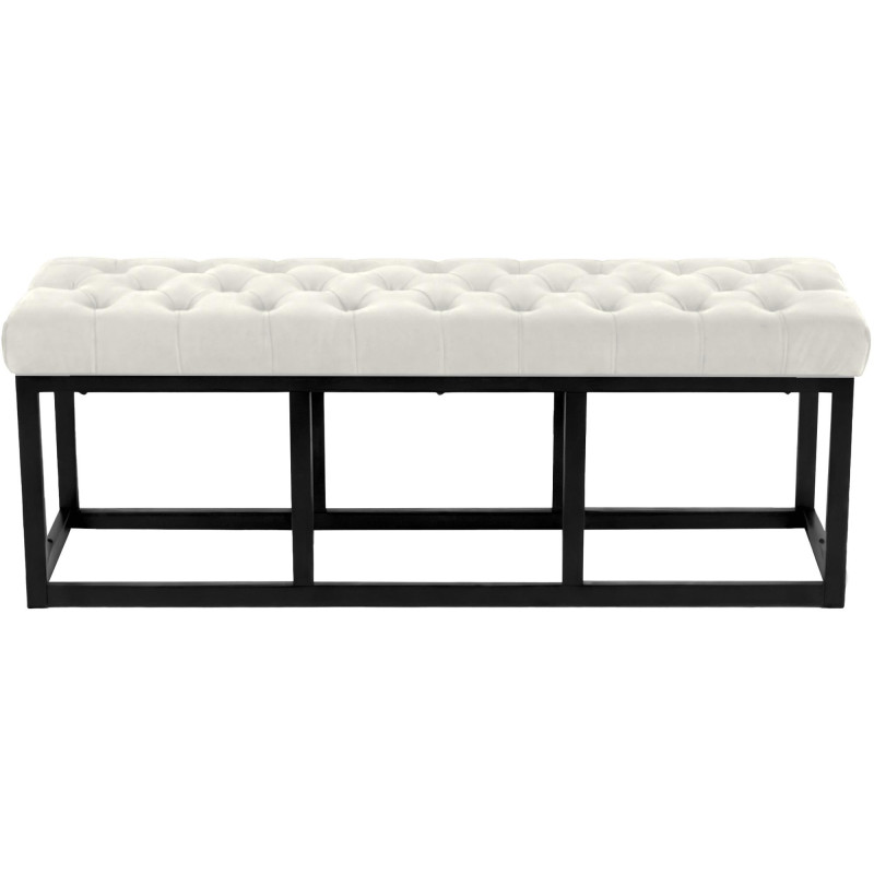 Banc capitonné moderne chic 2 places Velours Blanc crème Métal Noir Mat Warel - 2