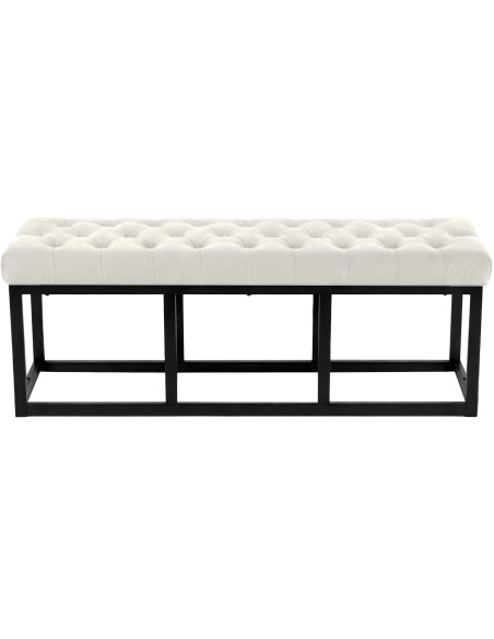 Banc capitonné moderne chic 2 places Velours Blanc crème Métal Noir Mat Warel - 2