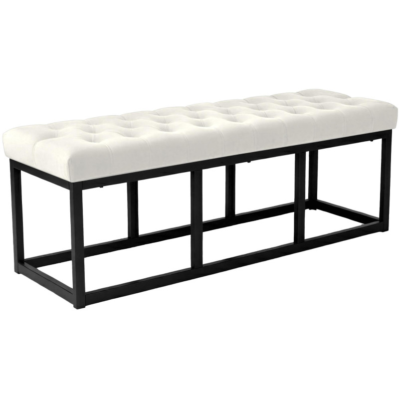 Banc capitonné moderne chic 2 places Velours Blanc crème Métal Noir Mat Warel - 1