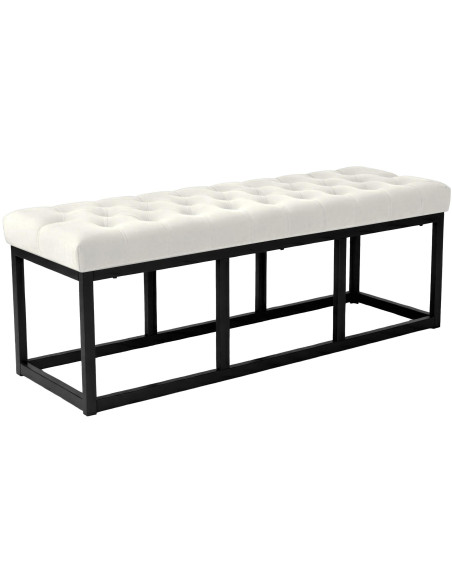 Banc capitonné moderne chic 2 places Velours Blanc crème Métal Noir Mat Warel - 1