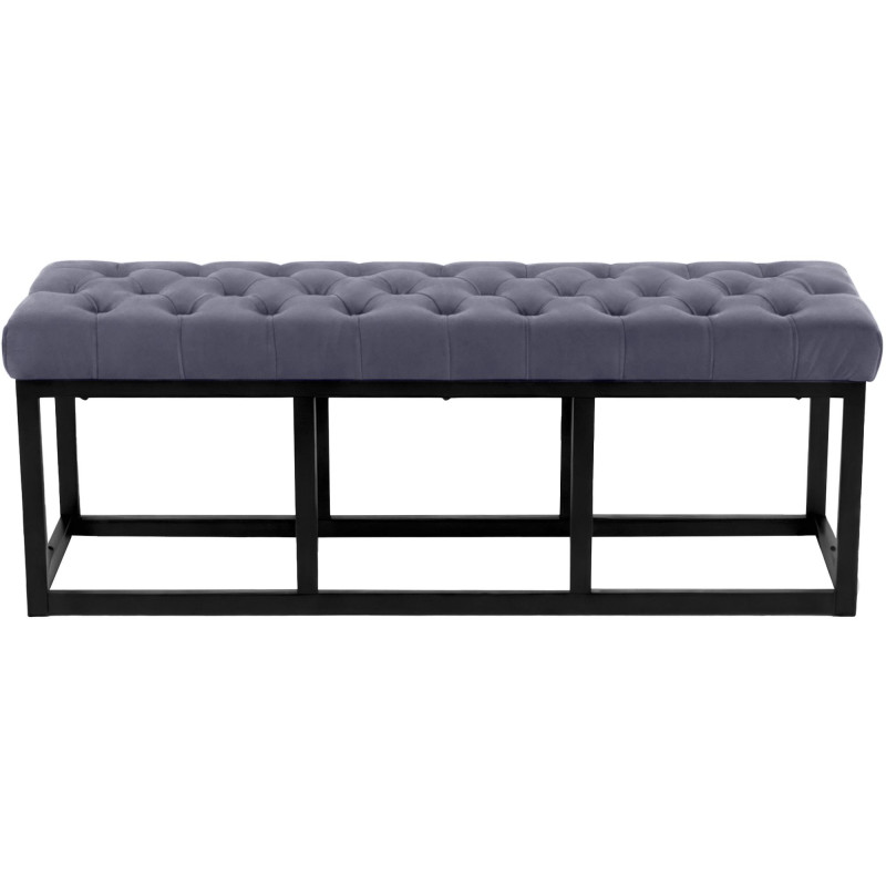 Banc capitonné moderne chic 2 places Velours Gris Métal Noir Mat Warel - 2