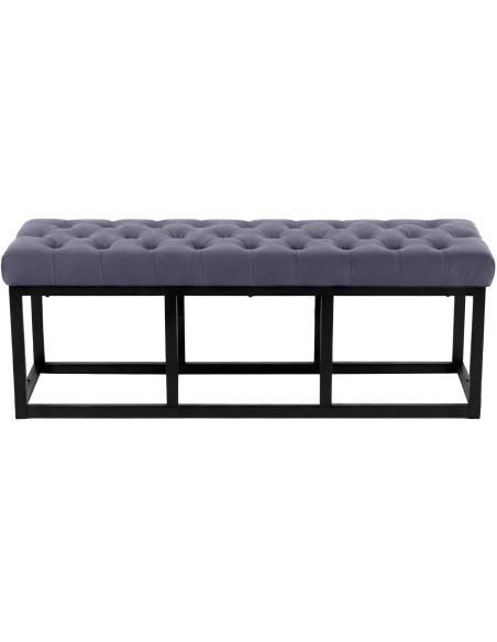 Banc capitonné moderne chic 2 places Velours Gris Métal Noir Mat Warel - 2
