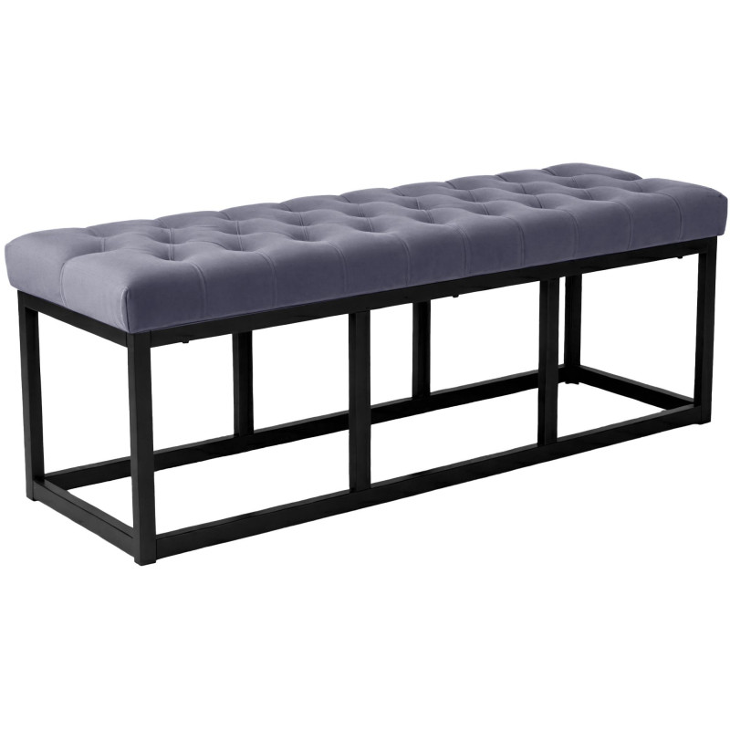 Banc capitonné moderne chic 2 places Velours Gris Métal Noir Mat Warel - 1