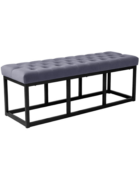 Banc capitonné moderne chic 2 places Velours Gris Métal Noir Mat Warel - 1