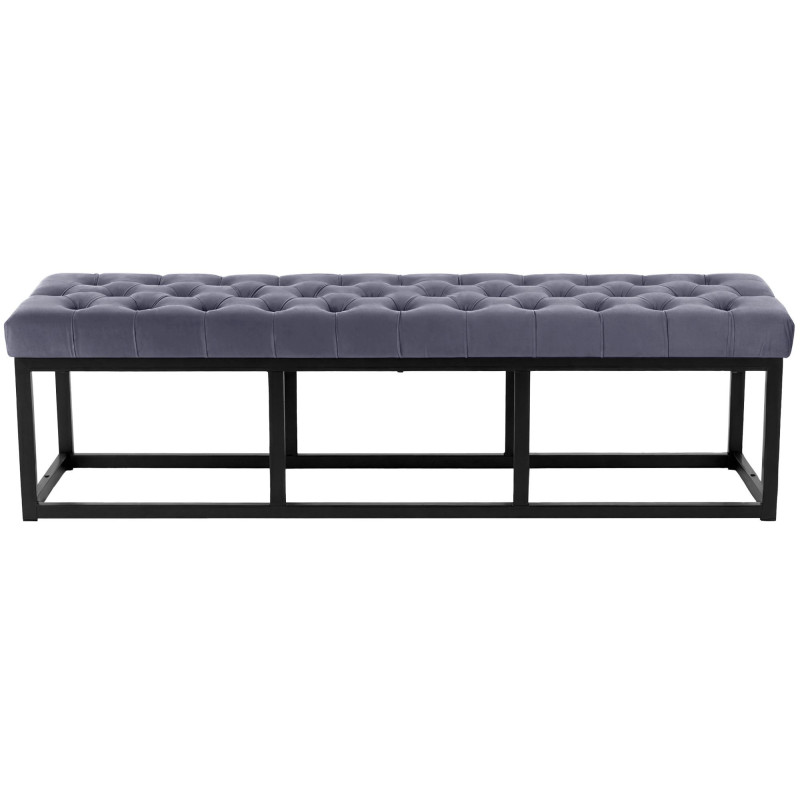 Banc capitonné moderne chic 3 places Velours Gris Métal Noir Mat Warel - 2