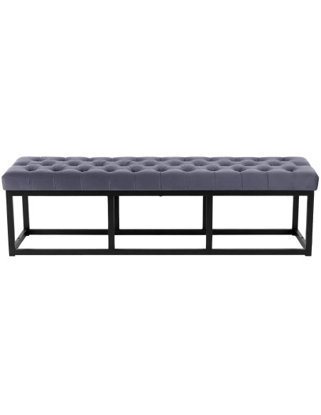 Banc capitonné moderne chic 3 places Velours Gris Métal Noir Mat Warel - 2