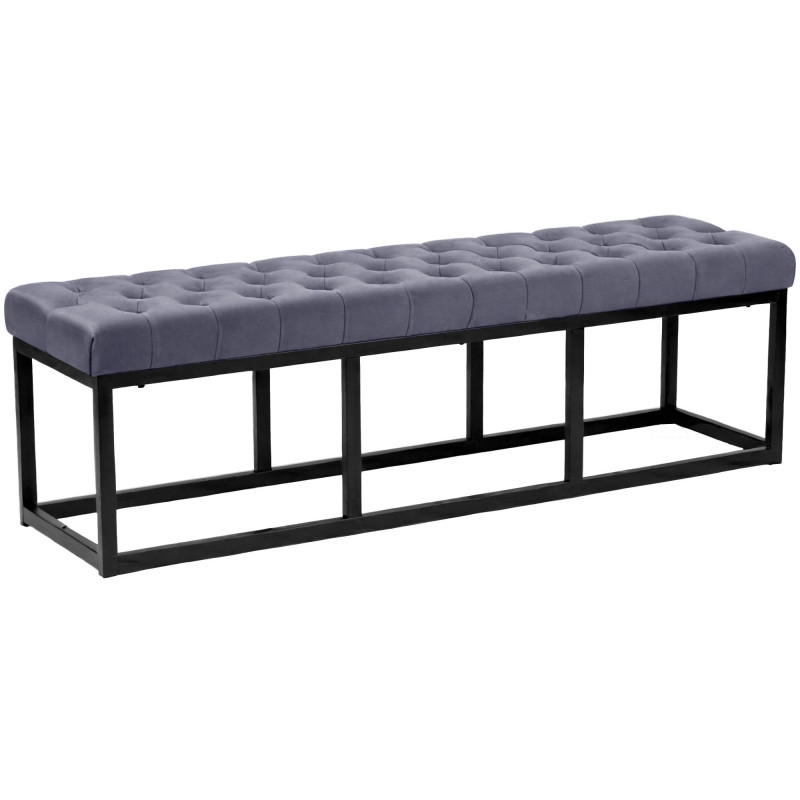 Banc capitonné moderne chic 3 places Velours Gris Métal Noir Mat Warel - 1