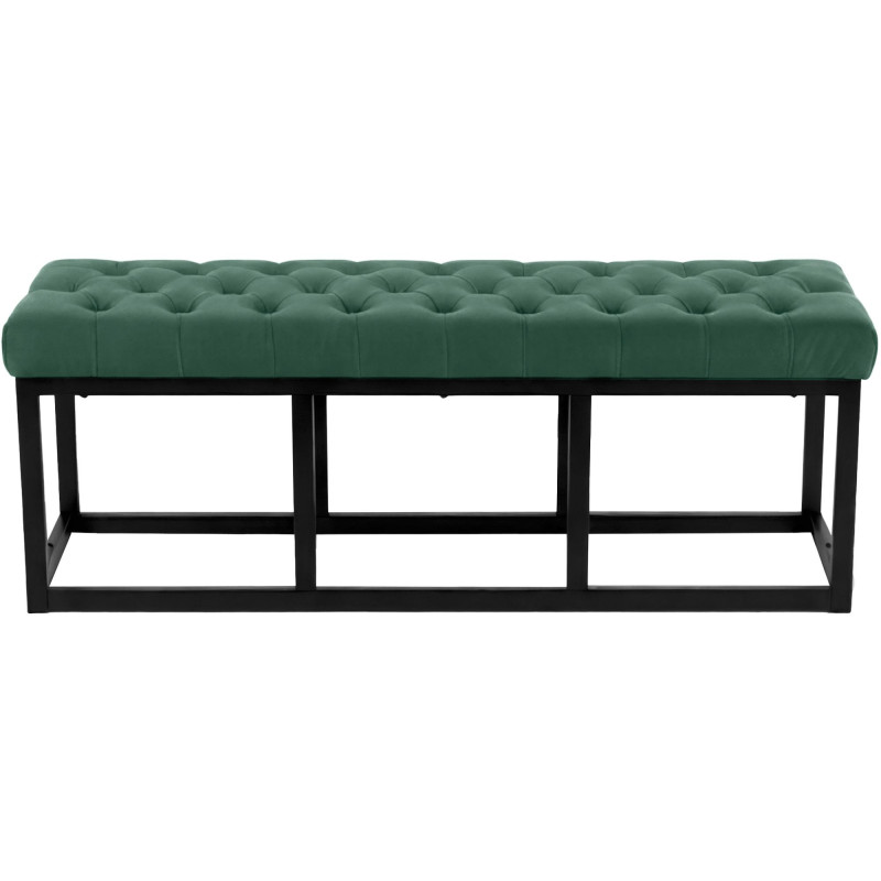 Banc capitonné moderne chic 2 places Velours Vert Métal Noir Mat Warel - 2