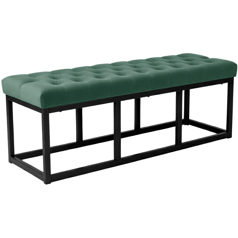 Banc capitonné moderne chic 2 places Velours Vert Métal Noir Mat Warel - 1