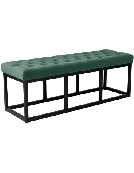 Banc capitonné moderne chic 2 places Velours Vert Métal Noir Mat Warel - 1