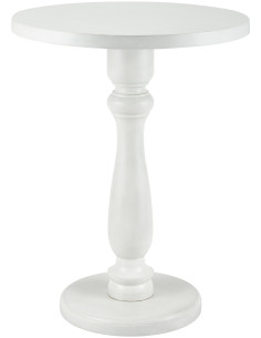 Sellette haute vintage chic Ronde 50 cm Bois de mindi massif Blanc Olmir  - 1
