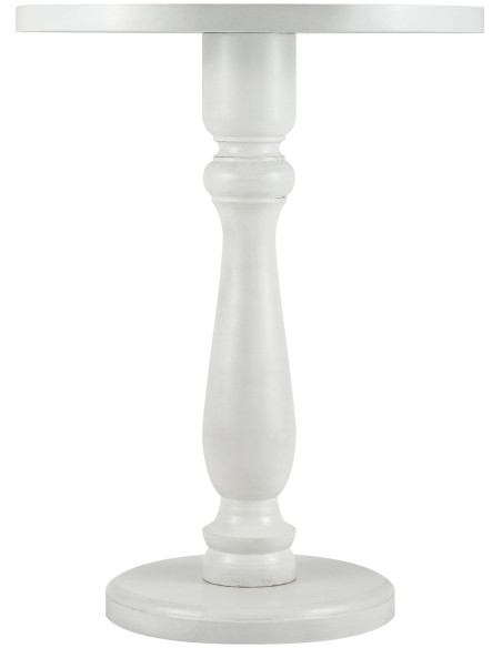 Sellette haute vintage chic Ronde 50 cm Bois de mindi massif Blanc Olmir  - 4