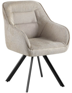 Fauteuil de table vintage chic pivotant Tissu Blanc crème Métal Noir Mat Marik - 1