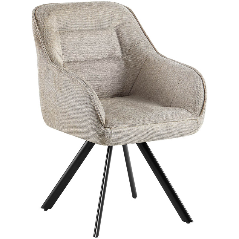 Fauteuil de table vintage chic pivotant Tissu Blanc crème Métal Noir Mat Marik - 1