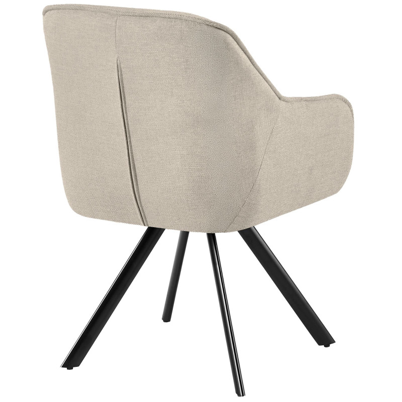 Fauteuil de table vintage chic pivotant Tissu Blanc crème Métal Noir Mat Marik - 2