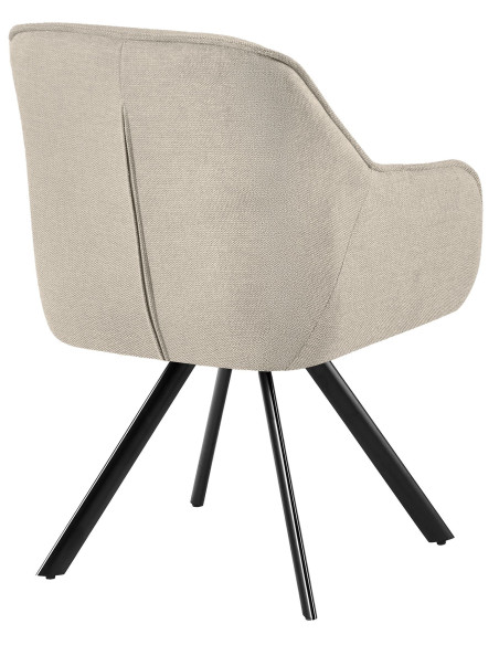Fauteuil de table vintage chic pivotant Tissu Blanc crème Métal Noir Mat Marik - 2