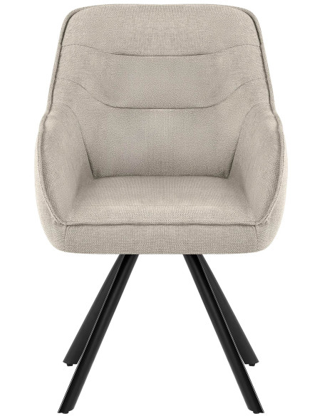 Fauteuil de table vintage chic pivotant Tissu Blanc crème Métal Noir Mat Marik - 4