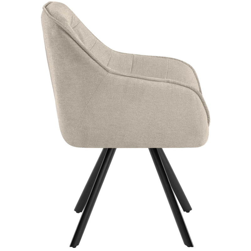 Fauteuil de table vintage chic pivotant Tissu Blanc crème Métal Noir Mat Marik - 5