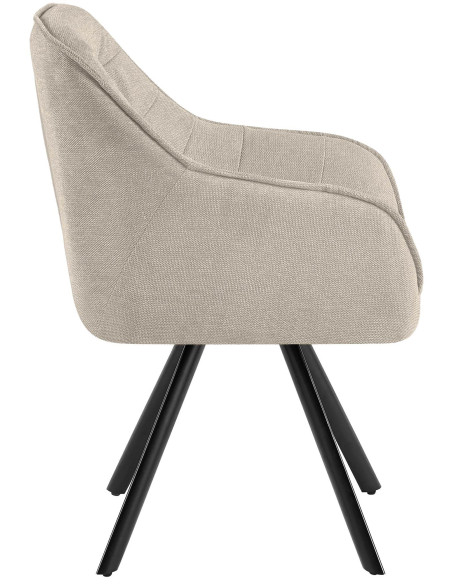 Fauteuil de table vintage chic pivotant Tissu Blanc crème Métal Noir Mat Marik - 5