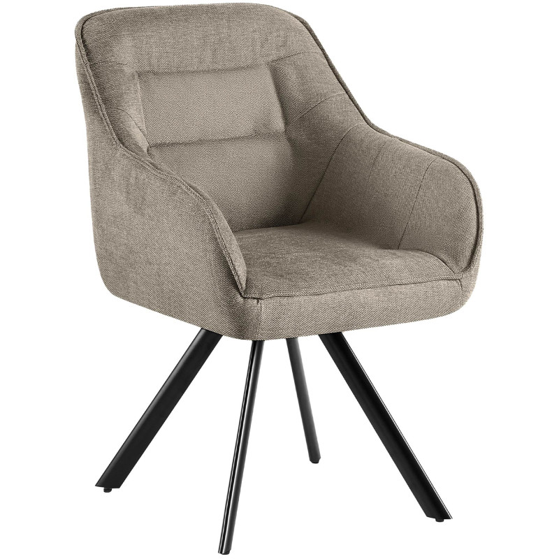 Fauteuil de table vintage chic pivotant Tissu Taupe Métal Noir Mat Marik - 1