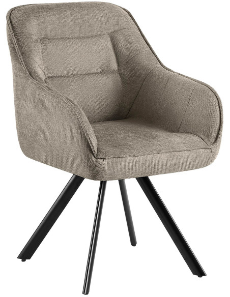 Fauteuil de table vintage chic pivotant Tissu Taupe Métal Noir Mat Marik - 1