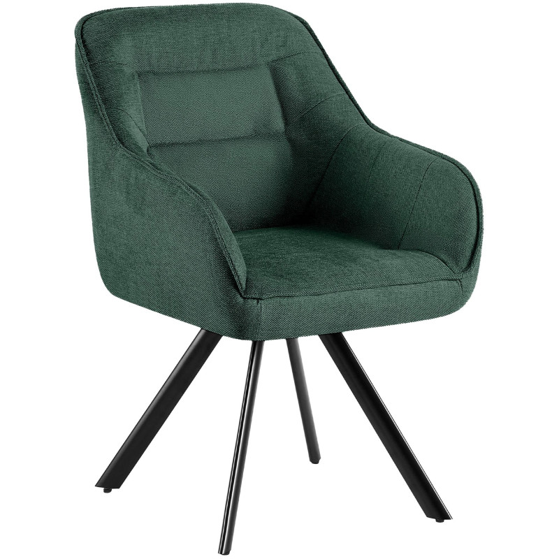 Fauteuil de table vintage chic pivotant Tissu Vert Métal Noir Mat Marik - 1