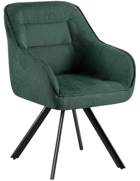 Fauteuil de table vintage chic pivotant Tissu Vert Métal Noir Mat Marik - 1