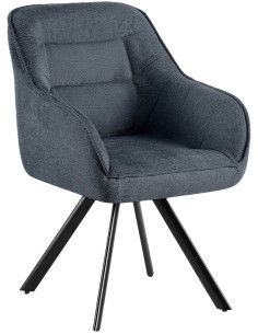 Fauteuil de table vintage chic pivotant Tissu Gris foncé Métal Noir Mat Marik - 1