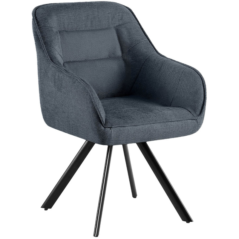 Fauteuil de table vintage chic pivotant Tissu Gris foncé Métal Noir Mat Marik - 1
