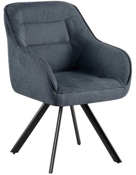 Fauteuil de table vintage chic pivotant Tissu Gris foncé Métal Noir Mat Marik - 1