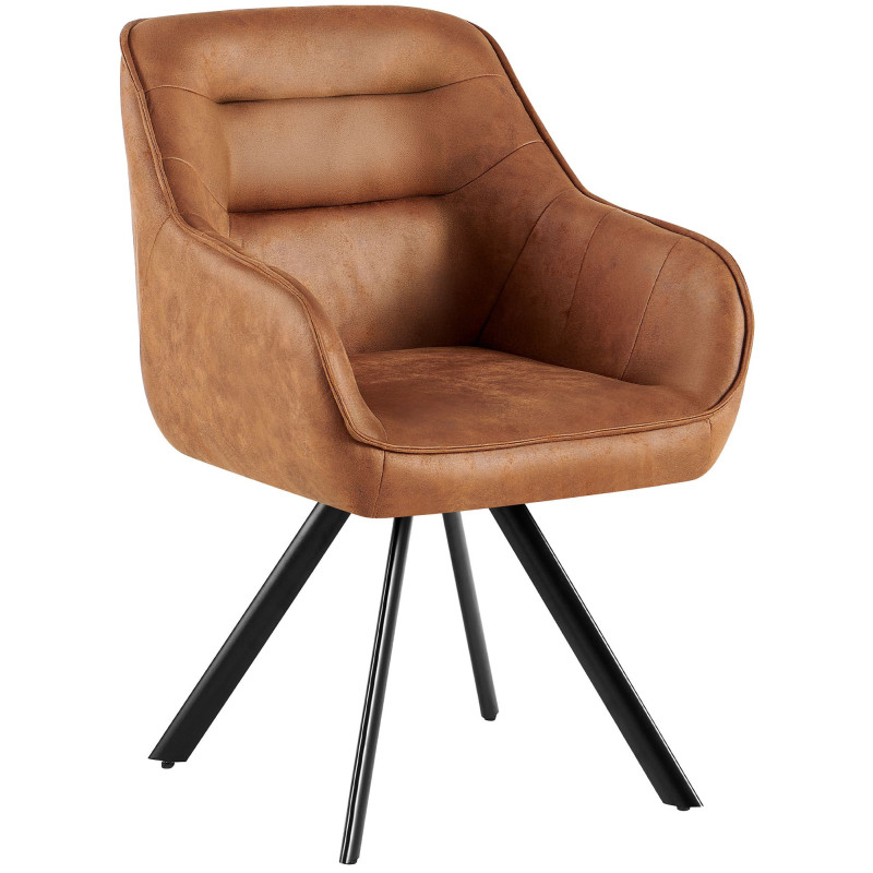 Fauteuil de table vintage chic pivotant Polyuréthane Marron camel Patiné Métal Noir Mat Marik - 1