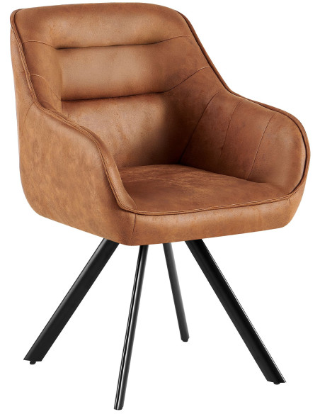 Fauteuil de table vintage chic pivotant Polyuréthane Marron camel Patiné Métal Noir Mat Marik - 1