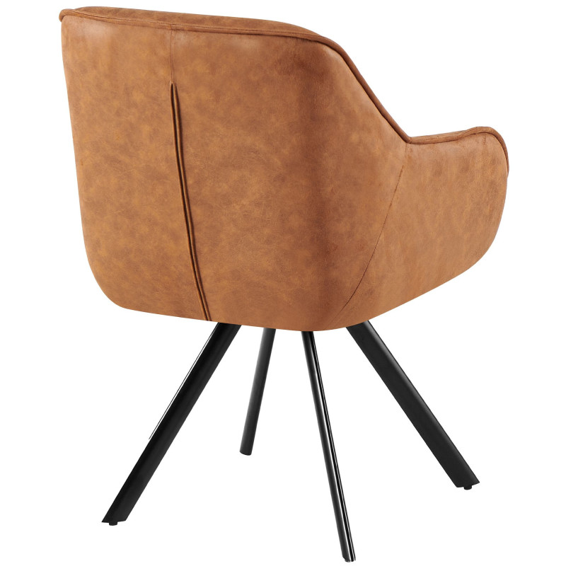 Fauteuil de table vintage chic pivotant Polyuréthane Marron camel Patiné Métal Noir Mat Marik - 2