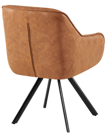 Fauteuil de table vintage chic pivotant Polyuréthane Marron camel Patiné Métal Noir Mat Marik - 2