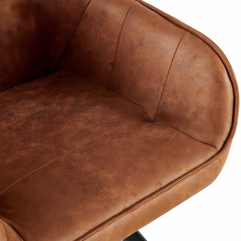 Fauteuil de table vintage chic pivotant Polyuréthane Marron camel Patiné Métal Noir Mat Marik - 3
