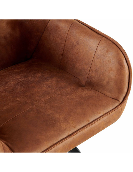 Fauteuil de table vintage chic pivotant Polyuréthane Marron camel Patiné Métal Noir Mat Marik - 3