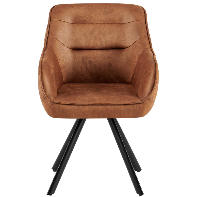 Fauteuil de table vintage chic pivotant Polyuréthane Marron camel Patiné Métal Noir Mat Marik - 4