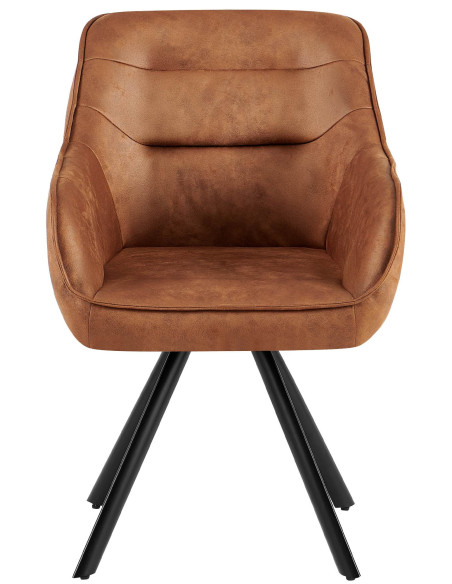 Fauteuil de table vintage chic pivotant Polyuréthane Marron camel Patiné Métal Noir Mat Marik - 4
