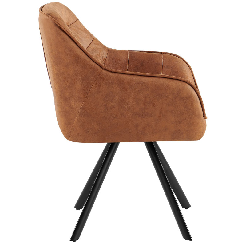 Fauteuil de table vintage chic pivotant Polyuréthane Marron camel Patiné Métal Noir Mat Marik - 5