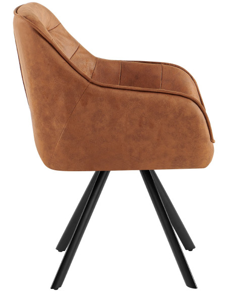 Fauteuil de table vintage chic pivotant Polyuréthane Marron camel Patiné Métal Noir Mat Marik - 5