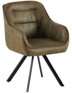 Fauteuil de table vintage chic pivotant Polyuréthane Vert Patiné Métal Noir Mat Marik - 1