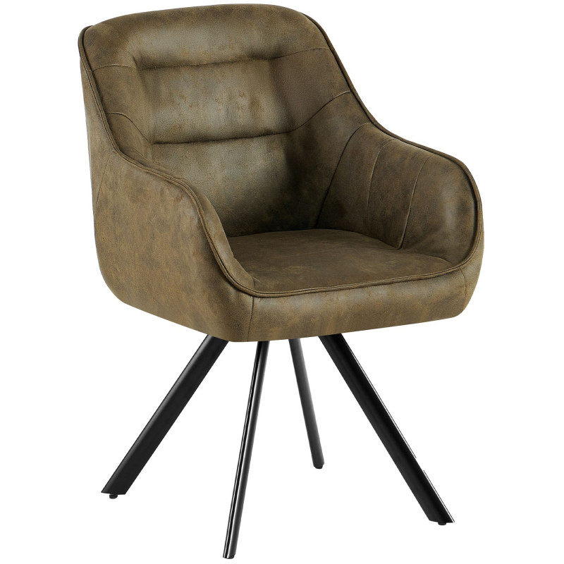 Fauteuil de table vintage chic pivotant Polyuréthane Vert Patiné Métal Noir Mat Marik - 1