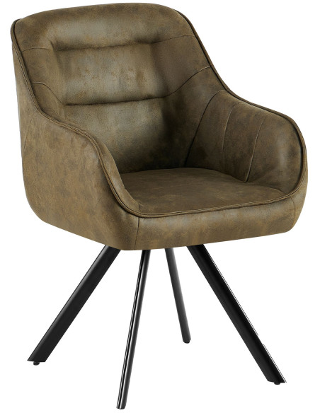 Fauteuil de table vintage chic pivotant Polyuréthane Vert Patiné Métal Noir Mat Marik - 1
