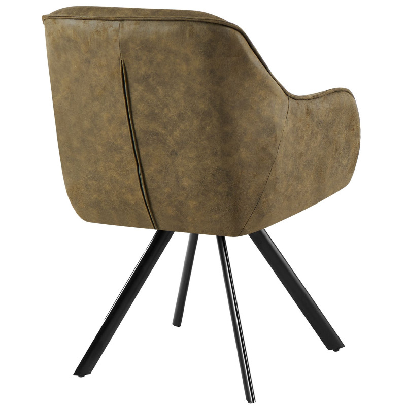 Fauteuil de table vintage chic pivotant Polyuréthane Vert Patiné Métal Noir Mat Marik - 2