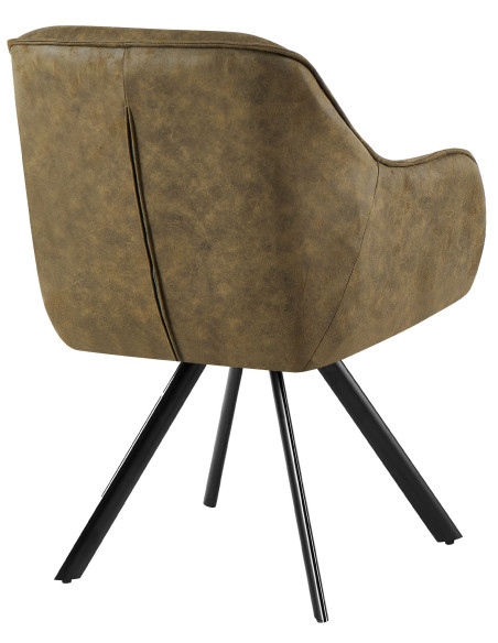 Fauteuil de table vintage chic pivotant Polyuréthane Vert Patiné Métal Noir Mat Marik - 2
