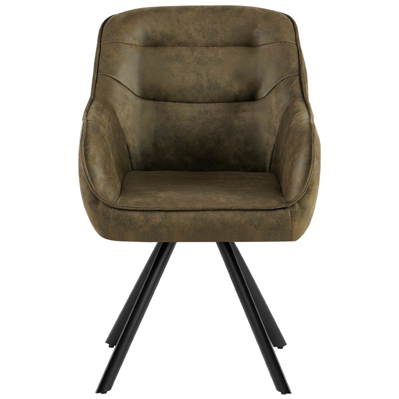 Fauteuil de table vintage chic pivotant Polyuréthane Vert Patiné Métal Noir Mat Marik - 4