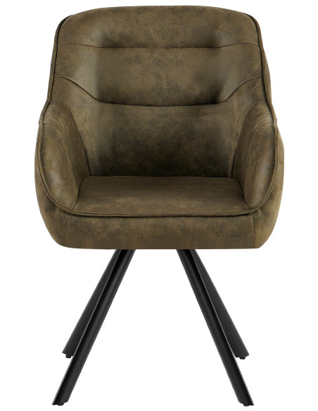 Fauteuil de table vintage chic pivotant Polyuréthane Vert Patiné Métal Noir Mat Marik - 4