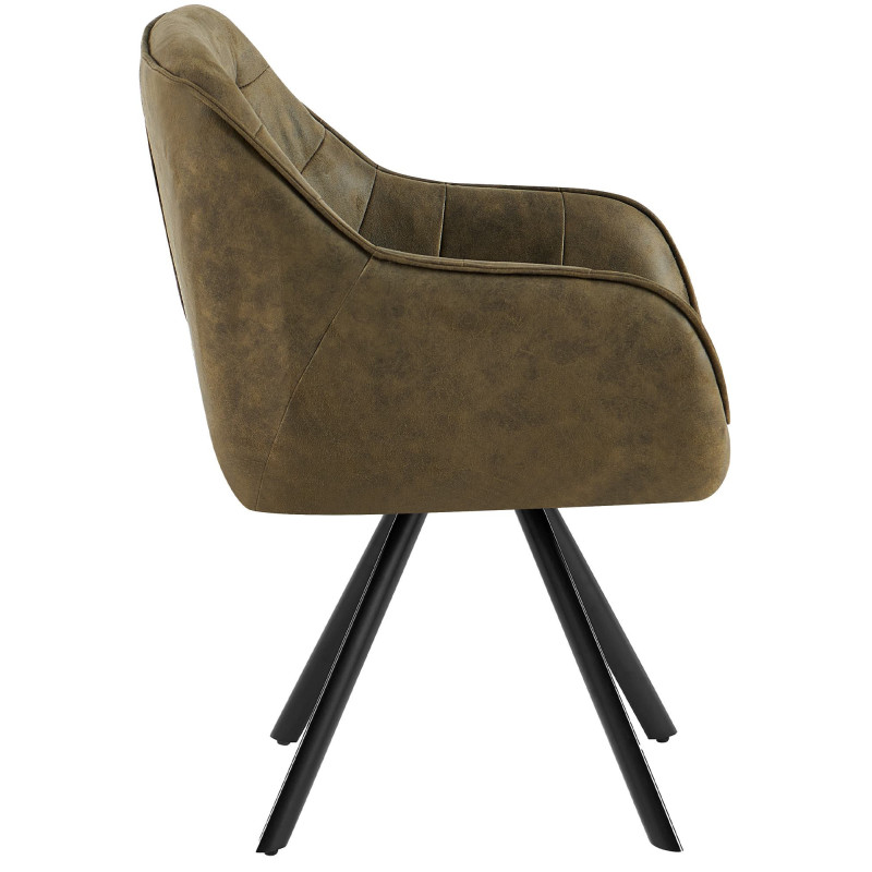 Fauteuil de table vintage chic pivotant Polyuréthane Vert Patiné Métal Noir Mat Marik - 5