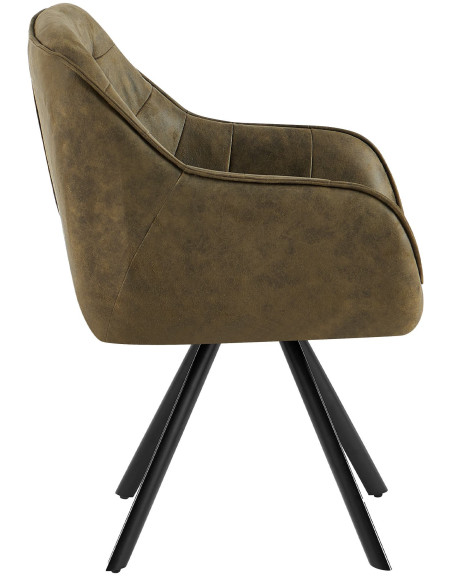 Fauteuil de table vintage chic pivotant Polyuréthane Vert Patiné Métal Noir Mat Marik - 5