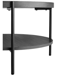 Table basse industrielle chic Ronde 1 étagère 80 cm Bois Gris Métal Noir Dalex - 2